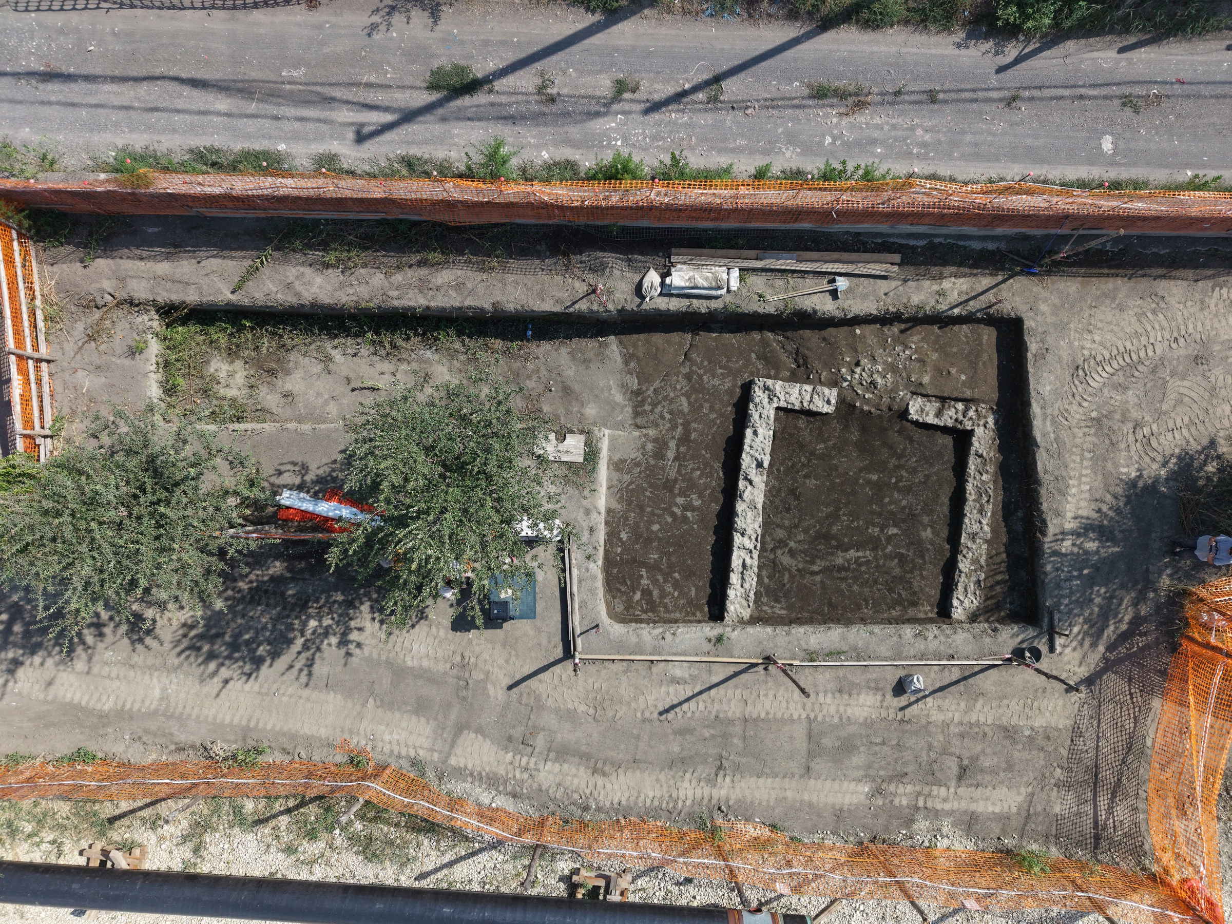 Veduta aerea dei saggi archeologici tra Scafati e San Marzano